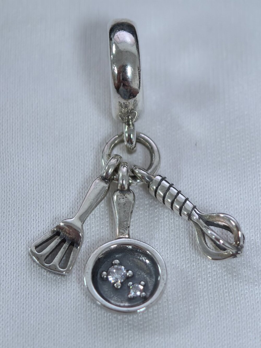Pandora Spatula, Frying Pan & Whisk Dangle Charm, S925 Silver Jewelry